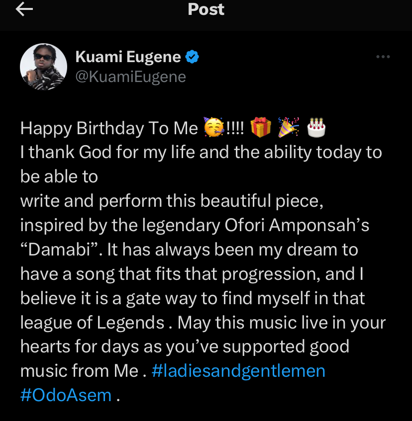 Kuami Eugene Drops A Proper Classic On his birthday Titled “Odo Asem” - Download Mp3