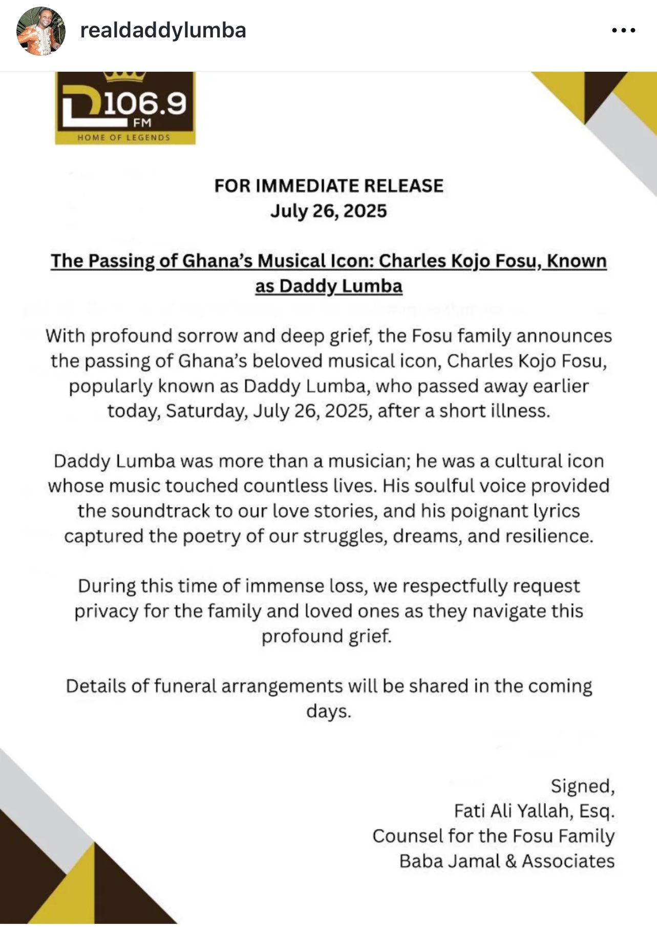 Daddy Lumba, Ghana’s Music Legend, Dies at 60
