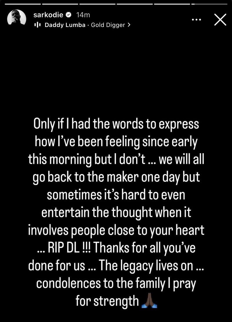 Sarkodie Shares Sad Message After Daddy Lumba's Death